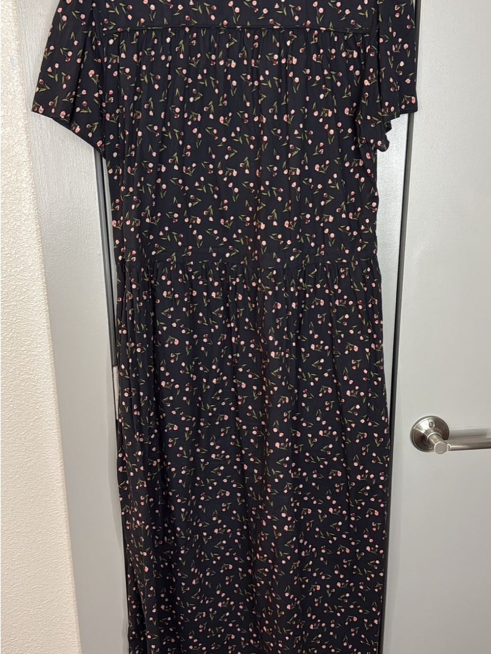 Christy Dawn Black Midi Dress with Pink Floral Print